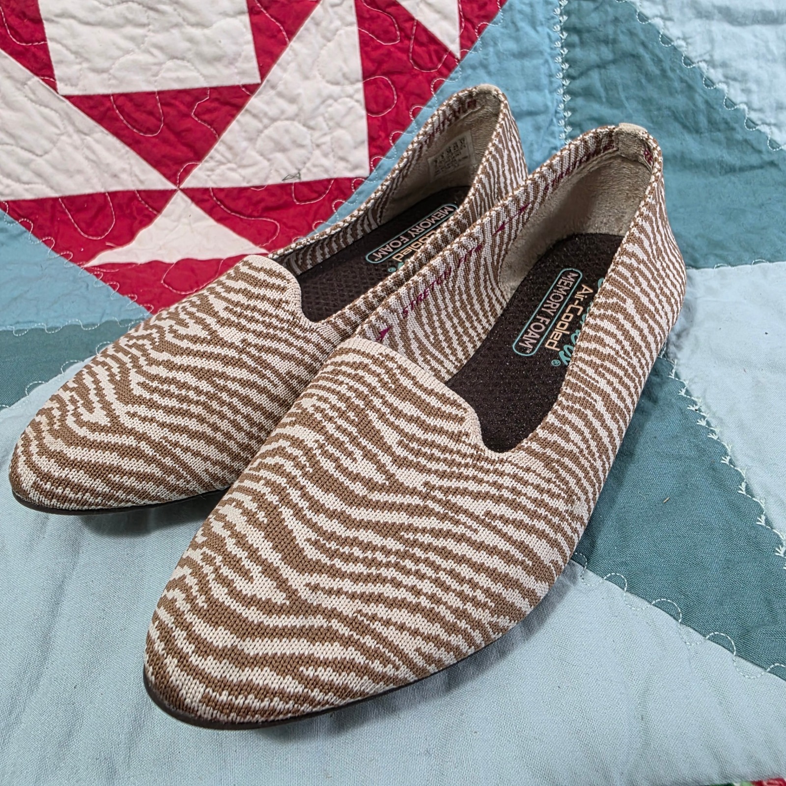 Skechers Cleo 2.0 Love Spell Tan Zebra Knit Flats 158261 Womens Size 8